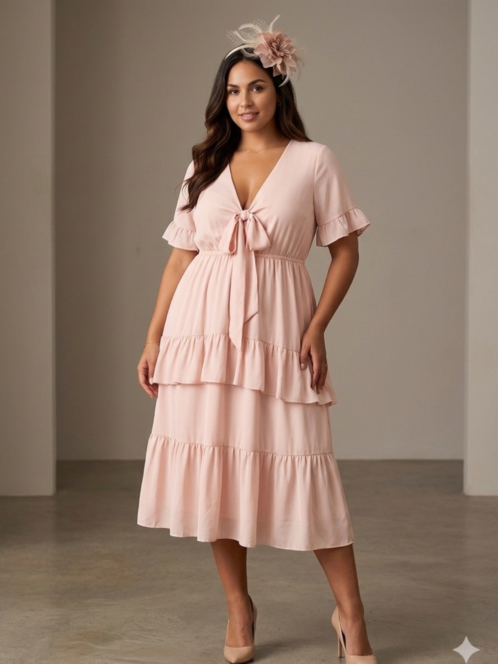 Forever 21-Tie-Front Tiered Pink Dress
